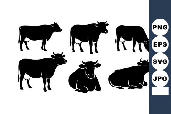 Download Black Silhouette Cows in Various Standin - Premium Resources